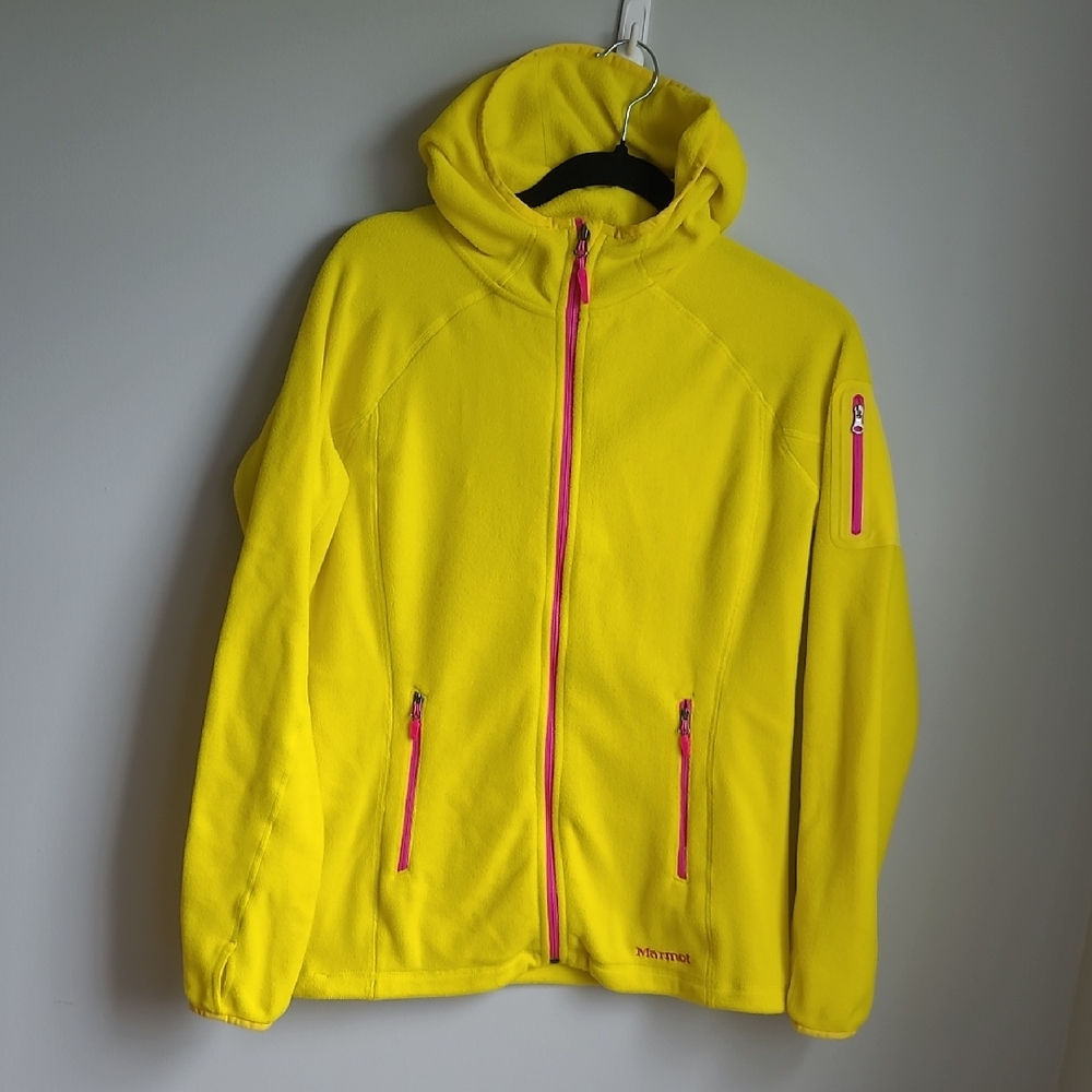 Marmot Bright Yellow Polartec Fleece Hoodie with Pink Zippers